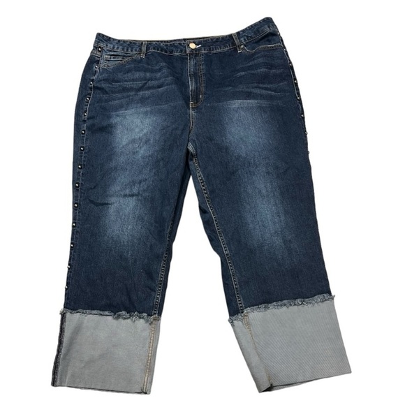 RACHEL Rachel Roy Pants - Rachel Roy High Rise Studded Denim Capri Woman’s Size 22W